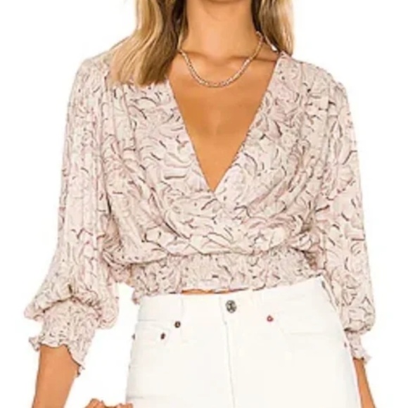 Amanda Uprichard Tan / Beige Floral Long-Sleeved Coquette Top (Size L) - Picture 1 of 10